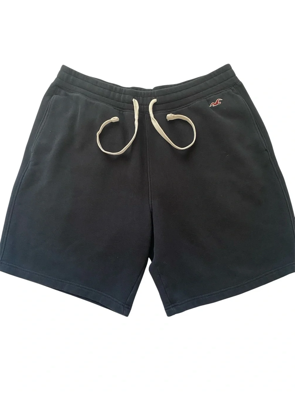 Hollister Men’s Black Drawstring Athletic Shorts with Cream Cord
